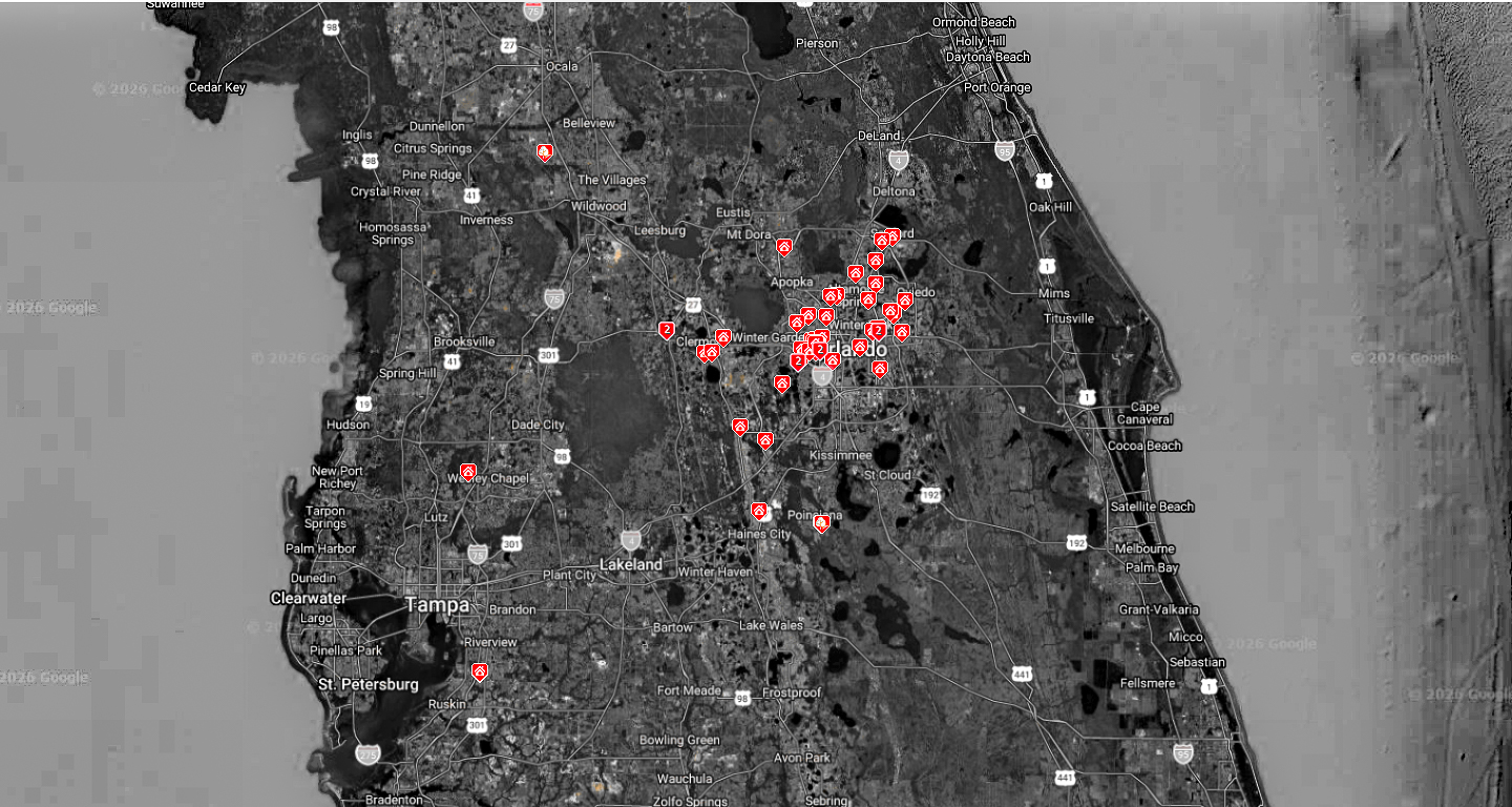Map of Danny Nguyễn’s 55 closed sales across Central Florida